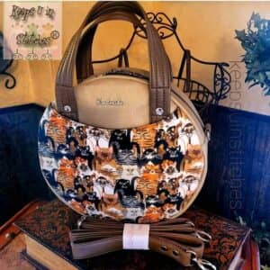 Keeps U in Stitches® – Custom Handmade Magda Full Circle Crossbody/Handbag - Taupe Multi Cats