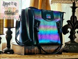 Keeps U in Stitches® – Custom Handmade Izzy Crossbody/Handbag - Deep End of the Ocean/Iridescent Rainbow Reptile - Subtle Nod to Alien Movie